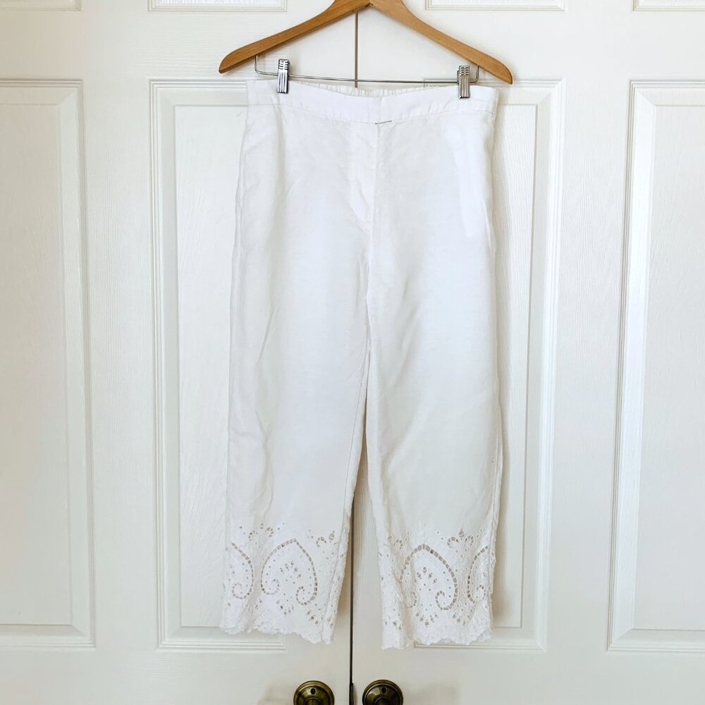 LINEN CHICO'S White Elaborate Eyelet Lace Bottom Pants